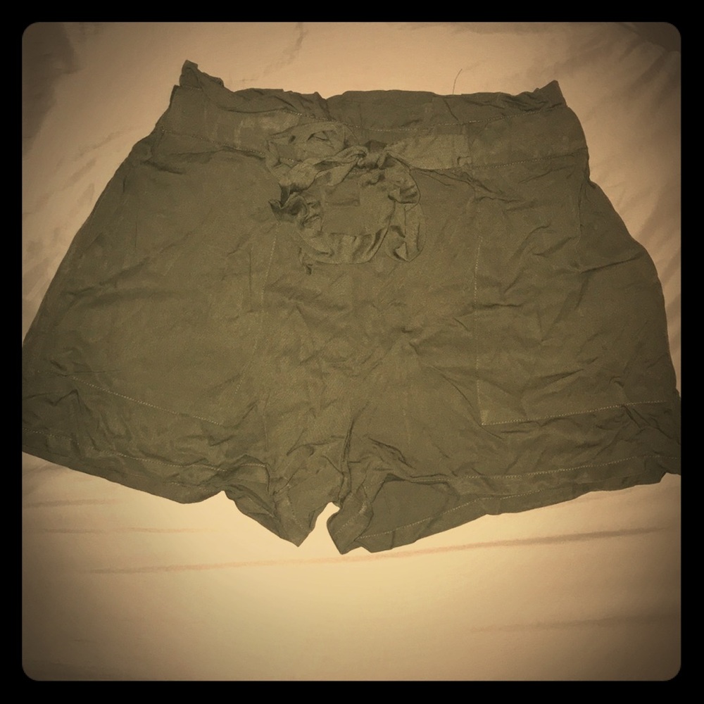 Olive green tie shorts
